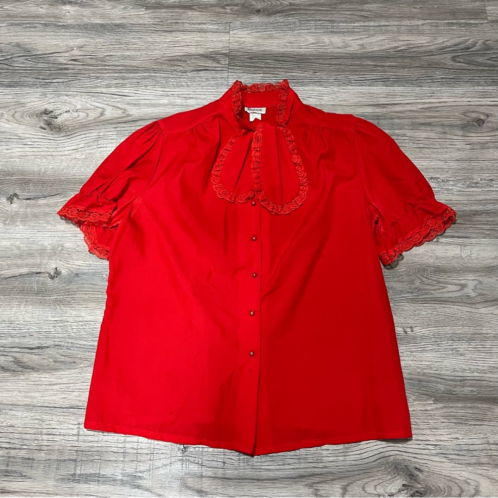 Elegant Red Lace Trim Blouse